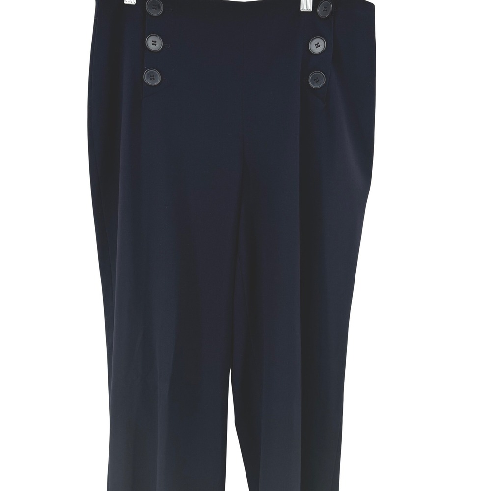 Josephine Chaus Navy Blue High Waisted Sailor Wide Leg Dress Pant Sz 12 Nautical